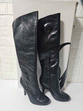 Nine West black leather women's high heel stiletto Boots size 5.5 M